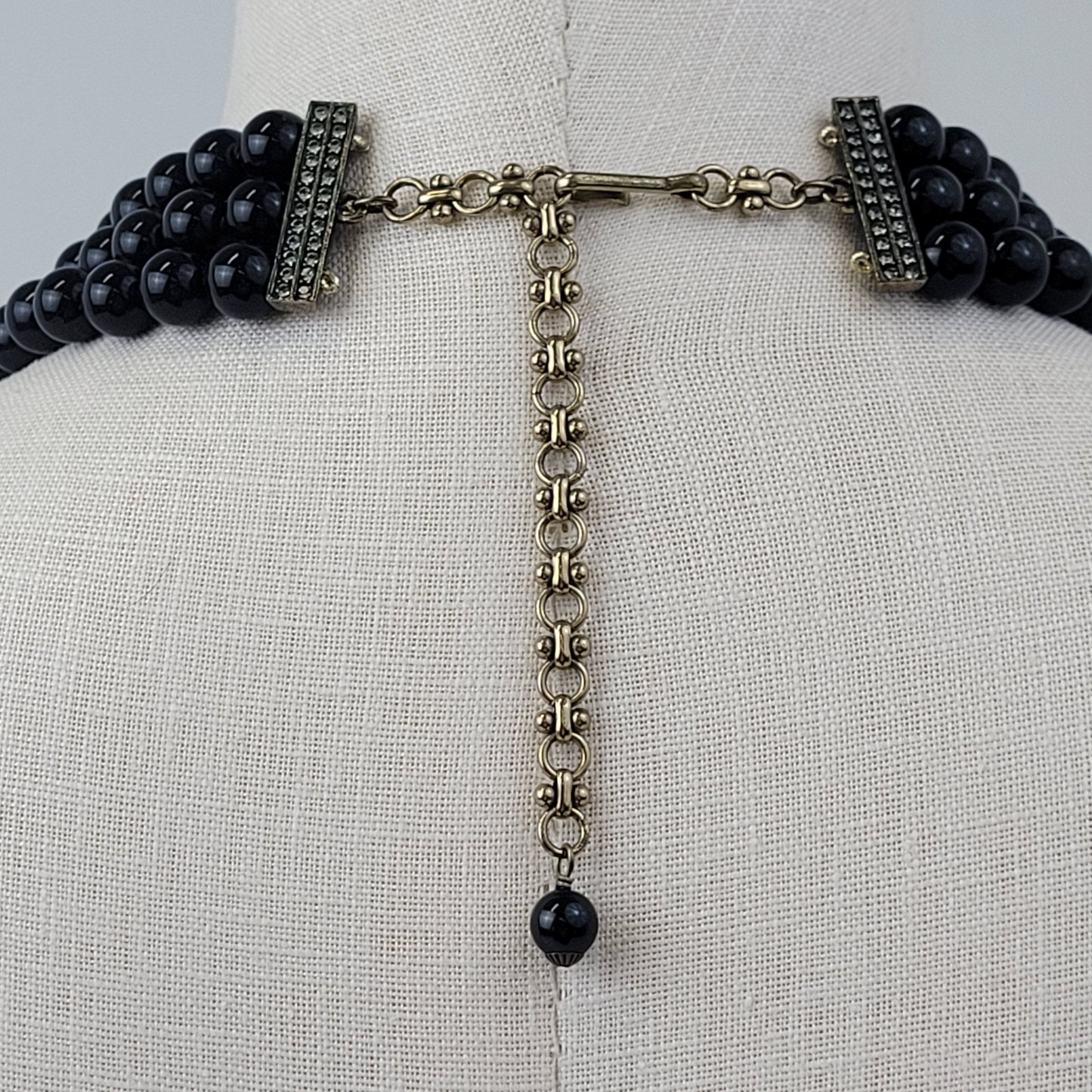 Heidi Daus 3-Strand Art Deco Beaded Necklace w Rhinestone-encrusted Accent