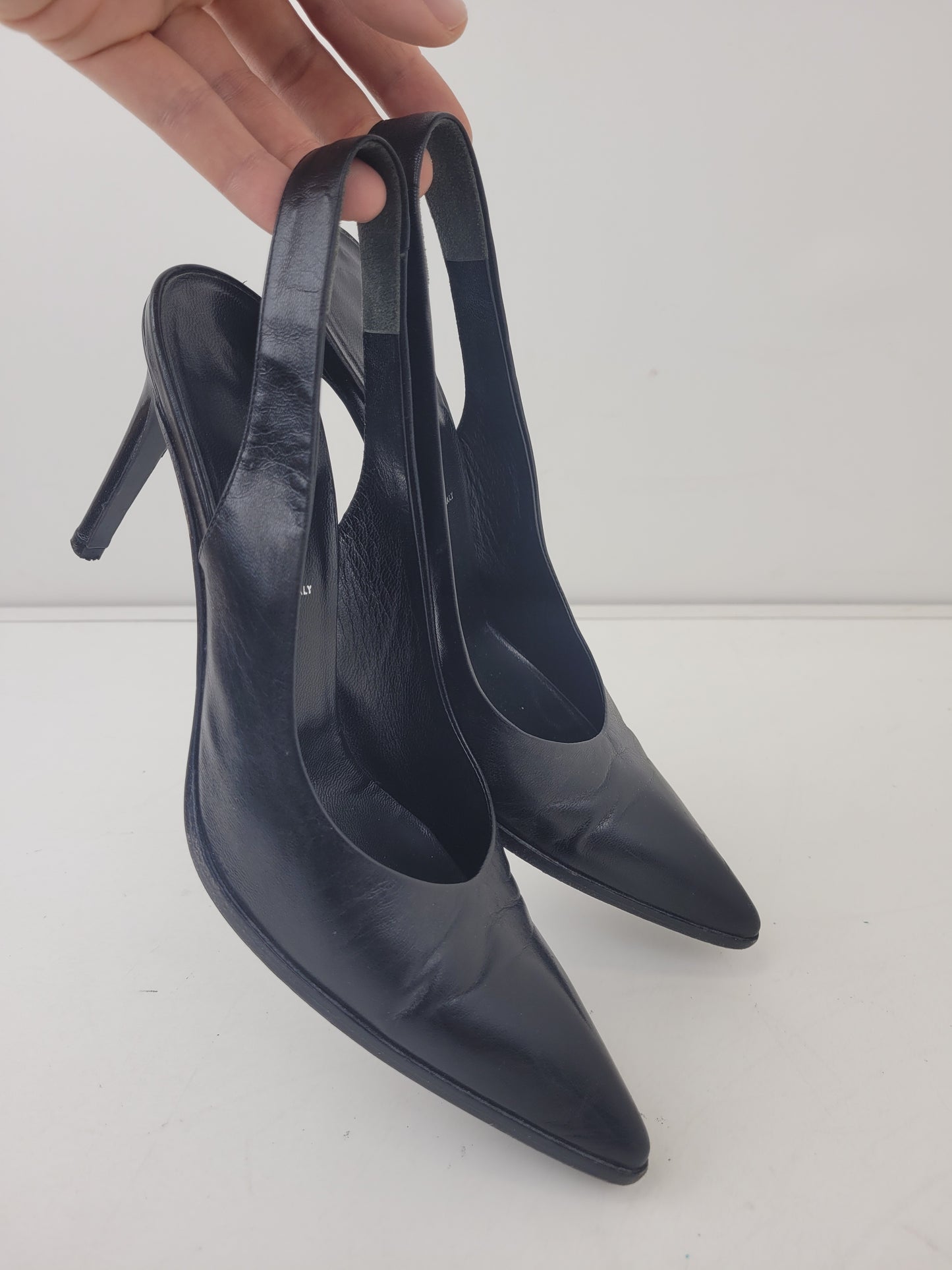 Helmut Lang Black Leather Slingback Pointed Toe Pumps Sz 36