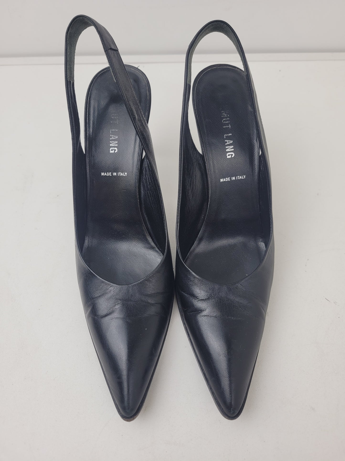Helmut Lang Black Leather Slingback Pointed Toe Pumps Sz 36