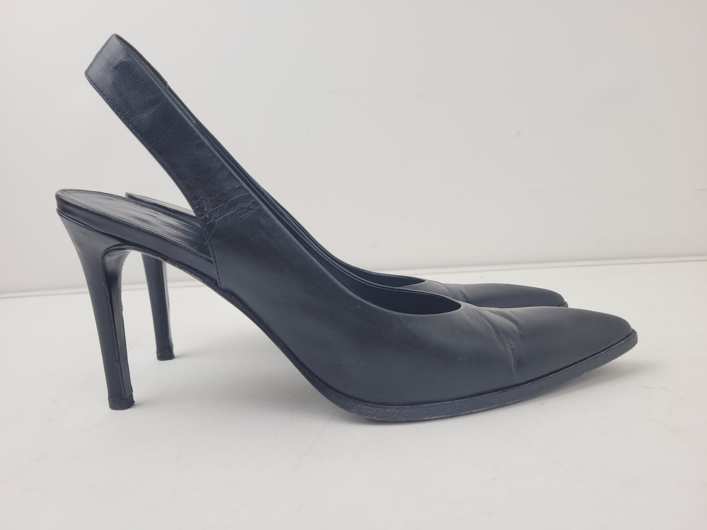 Helmut Lang Black Leather Slingback Pointed Toe Pumps Sz 36