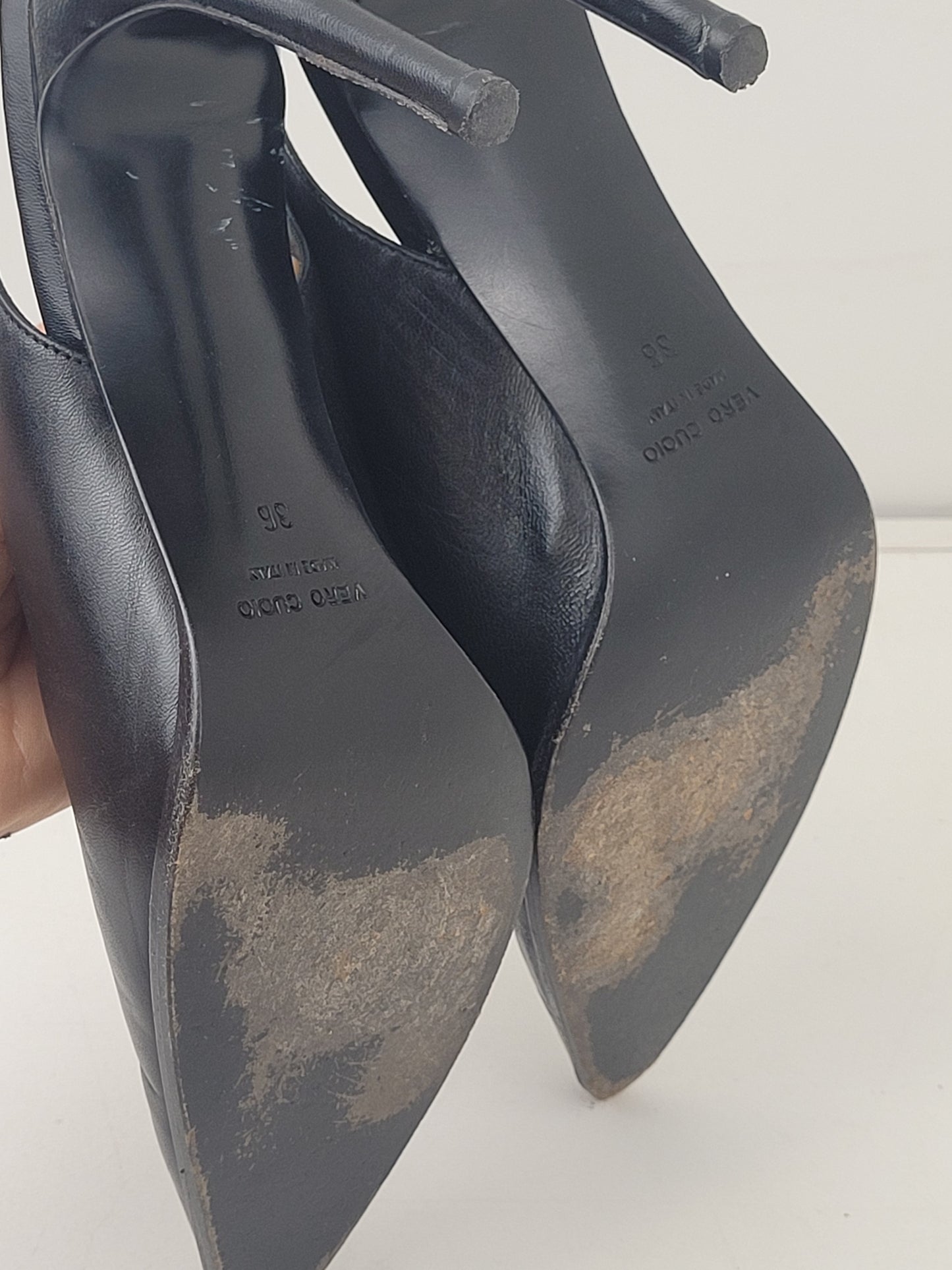 Helmut Lang Black Leather Slingback Pointed Toe Pumps Sz 36