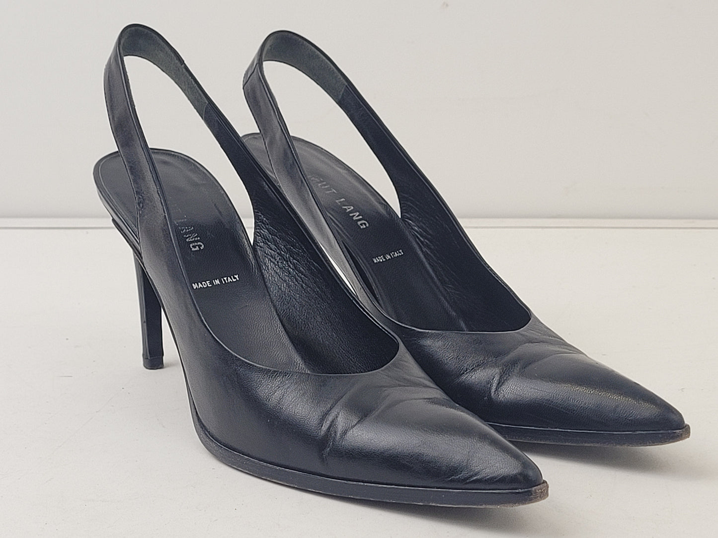 Helmut Lang Black Leather Slingback Pointed Toe Pumps Sz 36