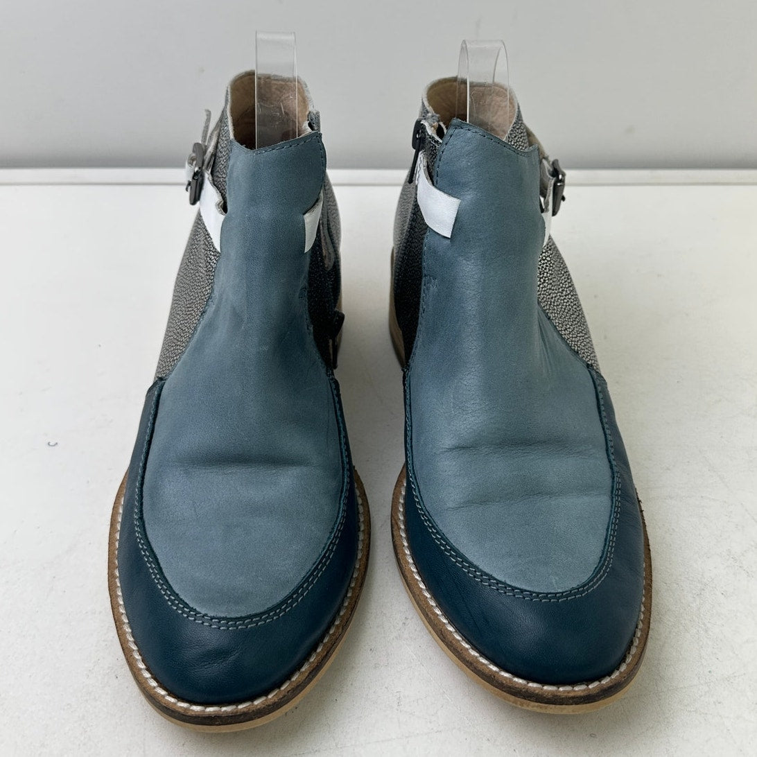 Bresley Multi-Tone Blue/Silver Leather Ankle Boots Women's Sz 40 EU