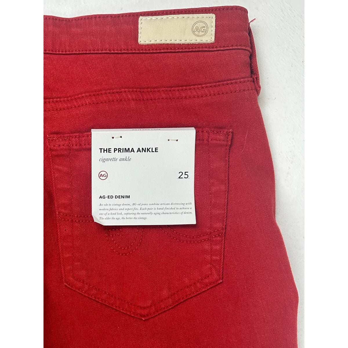 AG Adriano Goldschmied The Prima Ankle Red Cigarette Jean Women's Sz 25 | NWT