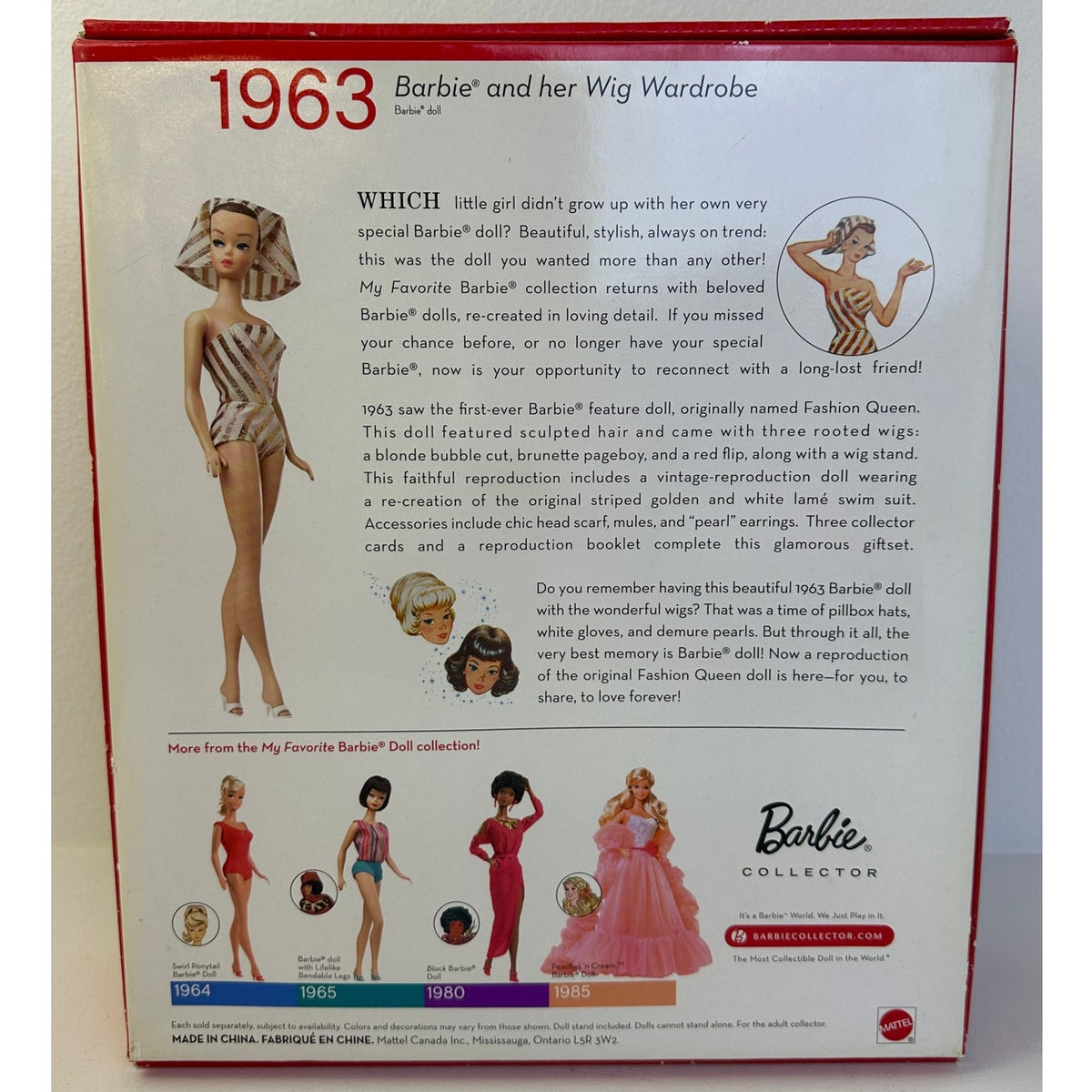 2009 Mattel My Favorite Barbie 1963 Fashion Queen Wig Wardrobe
