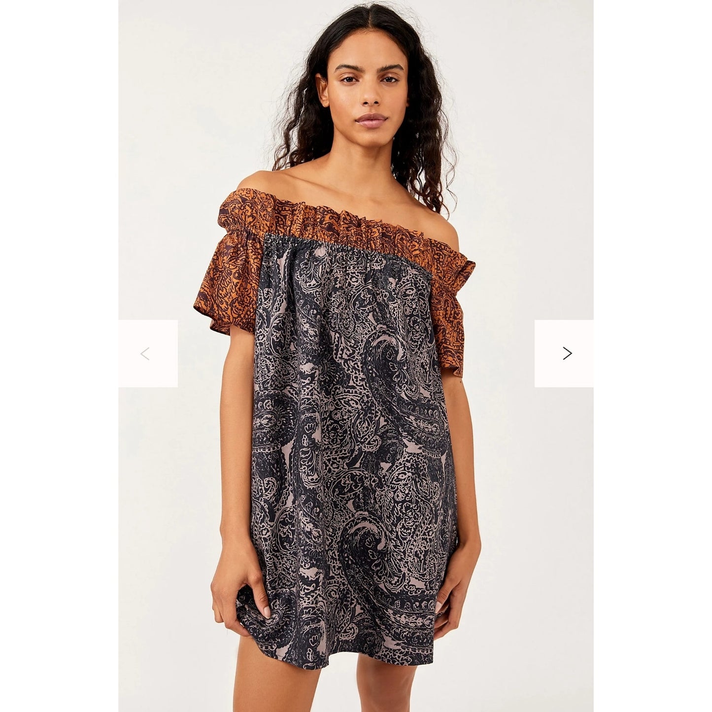 Free People Sophie Printed Off-the-Shoulder Mini Dress Women's Sz L