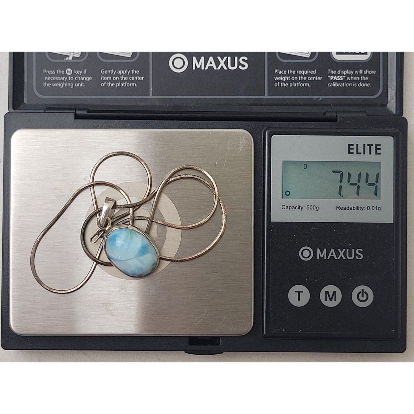 Natural Blue Larimar 30mm Long Oval Pendant on 16" Sterling Silver Chain