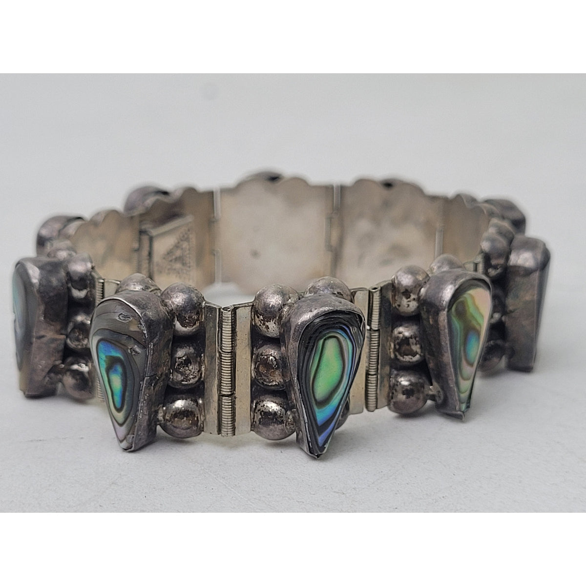 Vintage Sterling Silver & Teardrop Shaped Abalone Bracelet Made in Mexico