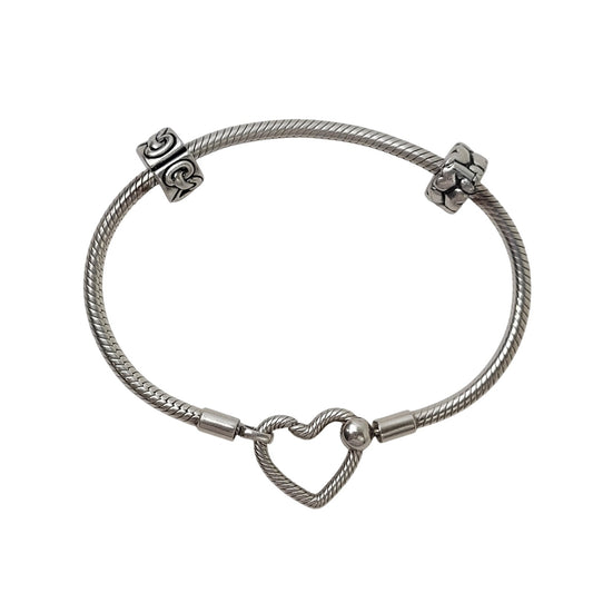 Pandora Moments Heart Closure Snake Chain Bracelet Sterling Silver + Charms