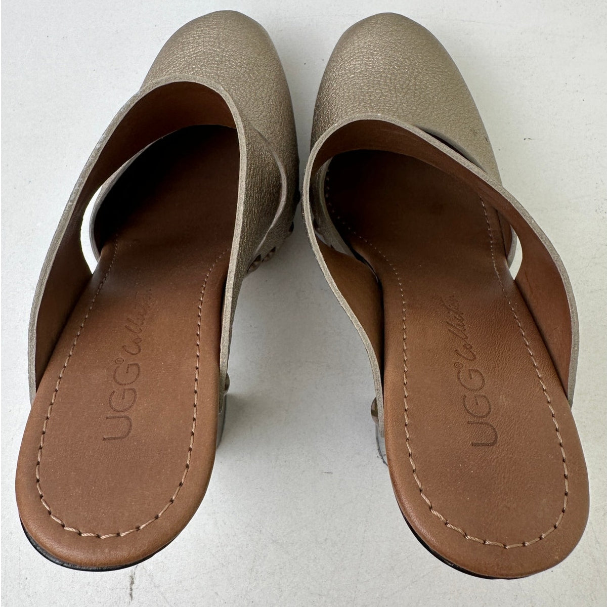 UGG Collection Amadora Metallic Gold Leather Studded Clog Heels Women's Sz 5.5