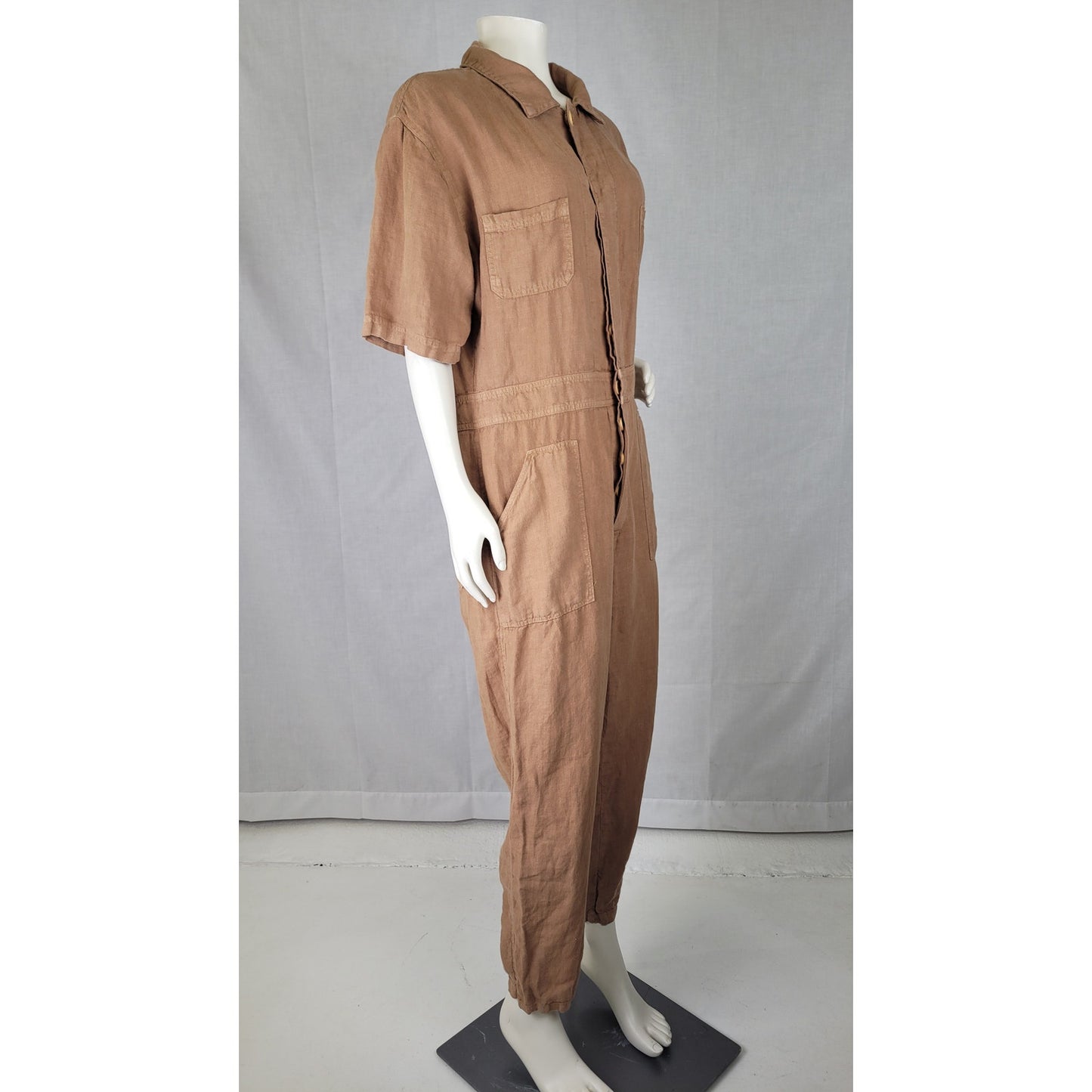 MATE the Label Sedona Linen Jumpsuit Short Sleeved Ankle Length Women's Sz L