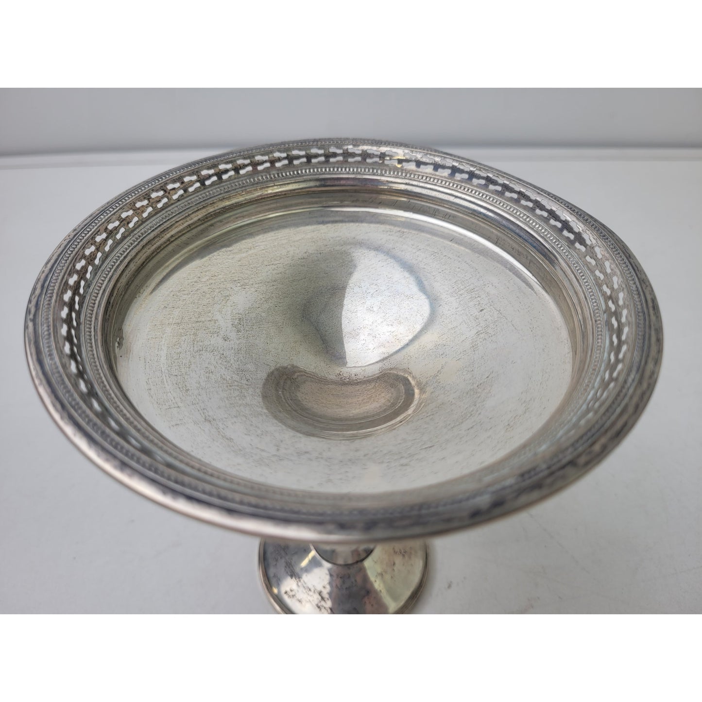 Vintage Sterling Silver Weighted Compote Reticulated Rim 5 1/2" H x 5 1/4" W