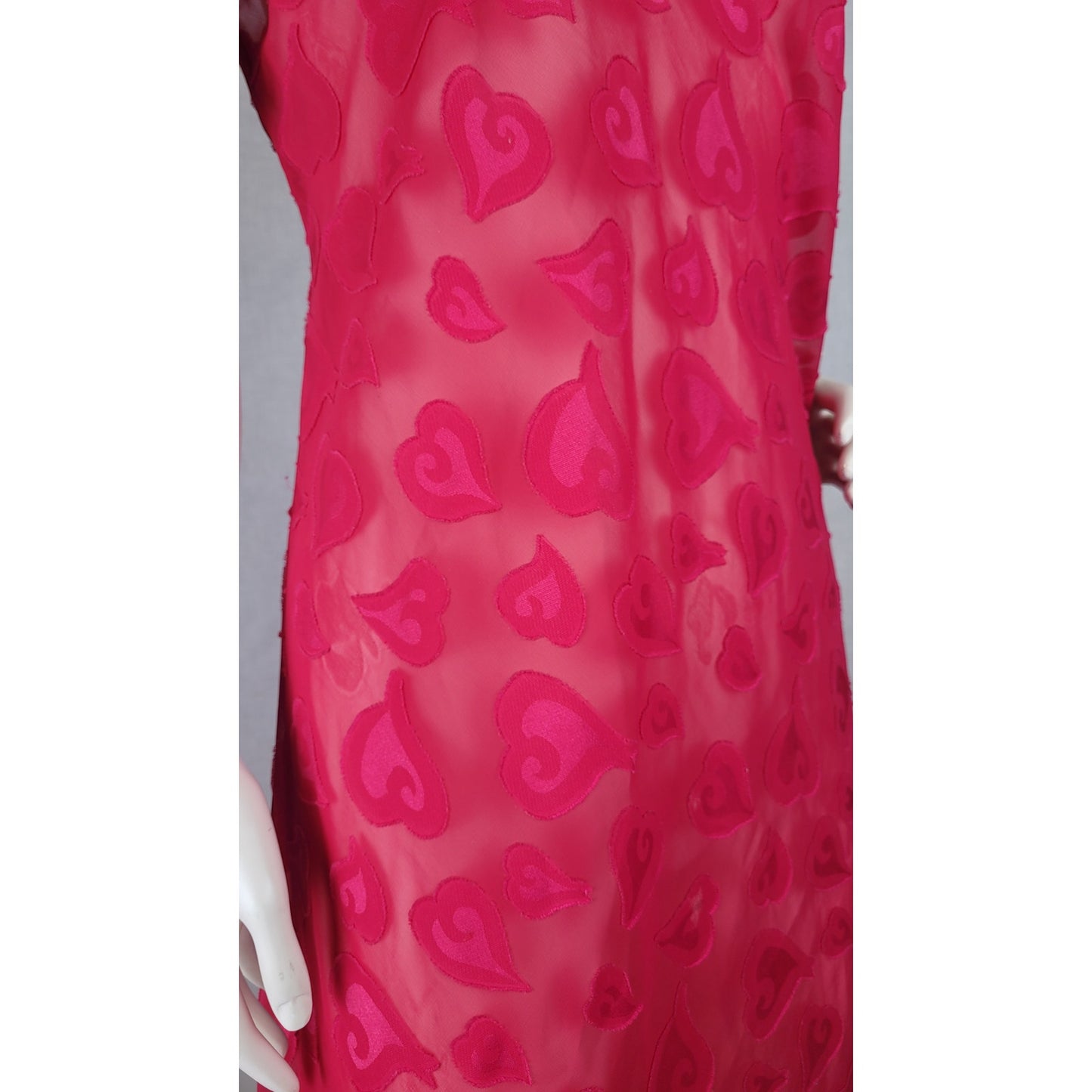 Vintage Y2K Victoria's Secret Long Pink Heart Print Sheer Slip Dress Lingerie Sz M