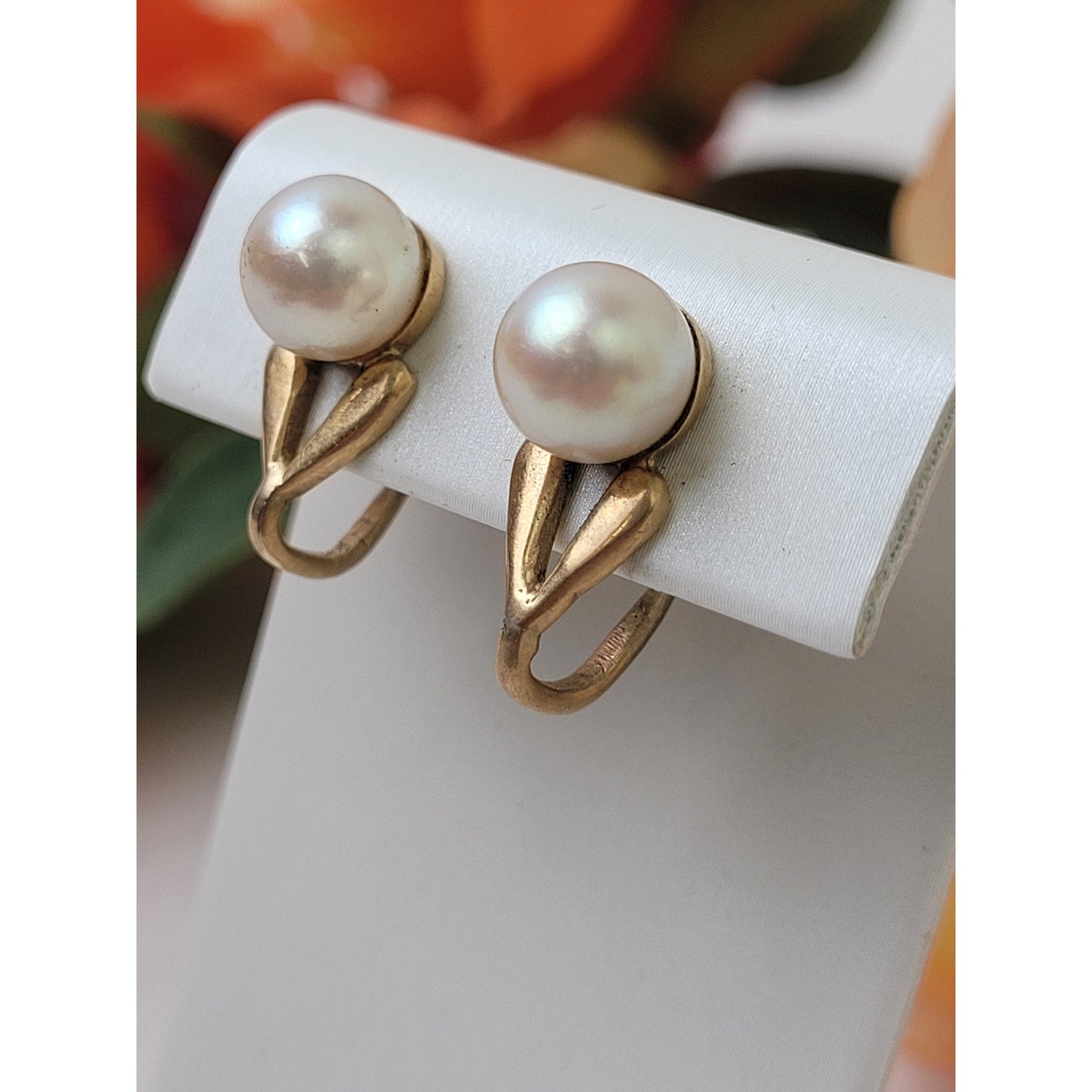 VTG 10K Yellow Gold Pearl Earrings w 14K Yellow Gold Screw Back Closure | 4.47 g