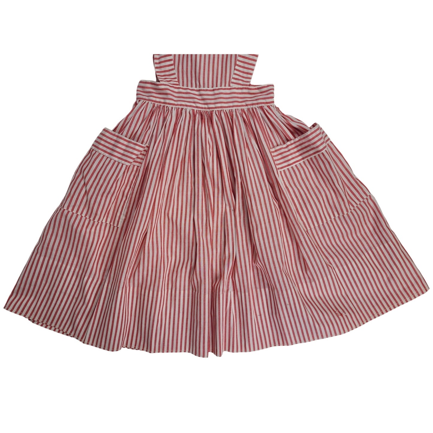 1940s Red & White Striped Pinafore Apron Dress Sz XS