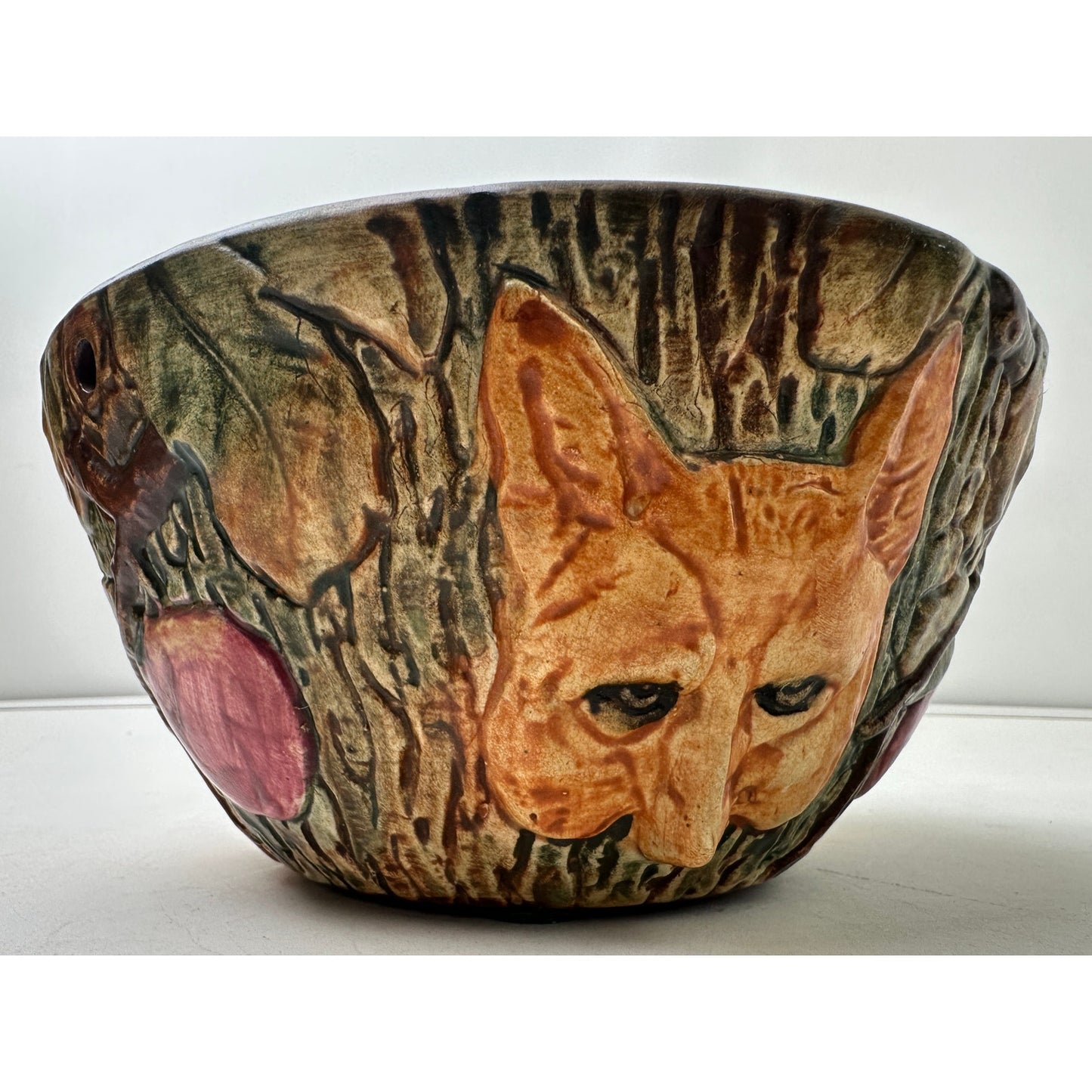 Antique 1920s Weller Pottery Woodcraft Fox Bowl / Hanging Planter