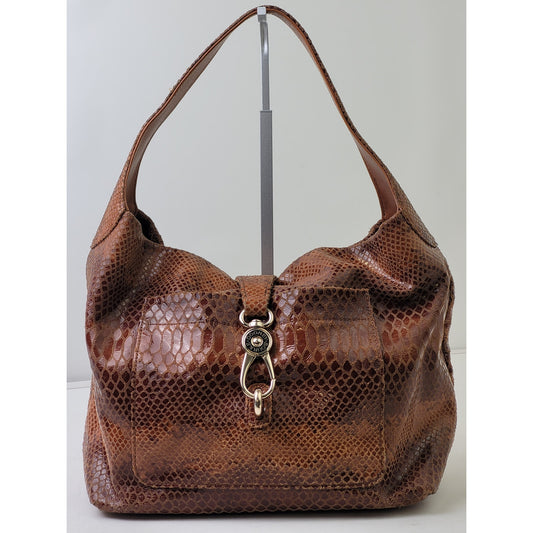Dooney & Bourke Annalisa Lock Hobo Bag Brown Snake-print Leather EUC