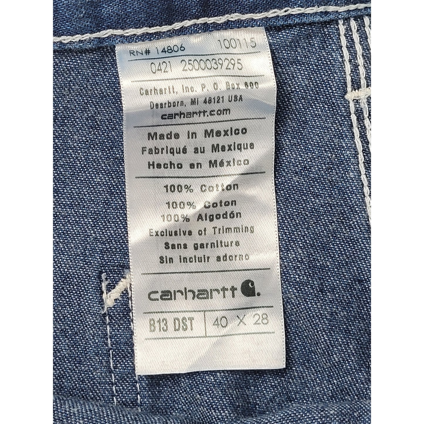 Carhartt B13 DST Loose Original Fit Work Dungaree Jeans Dark Wash Men's Sz 40x28