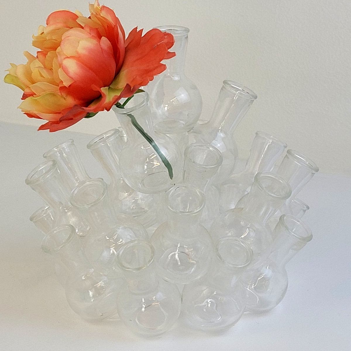 Vintage MCM Bud Vase Cluster 2-Piece Clear Glass 25 Mini Vases