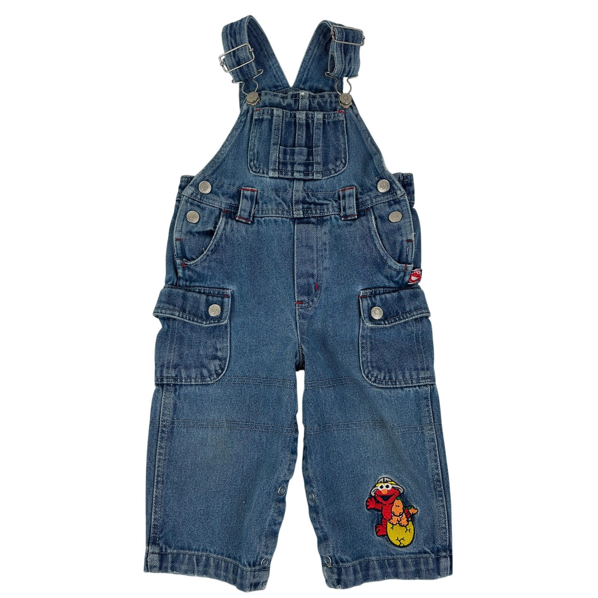 Vintage Sesame Street Elmo & Natalie Denim Cargo Overalls Sz 24 Months
