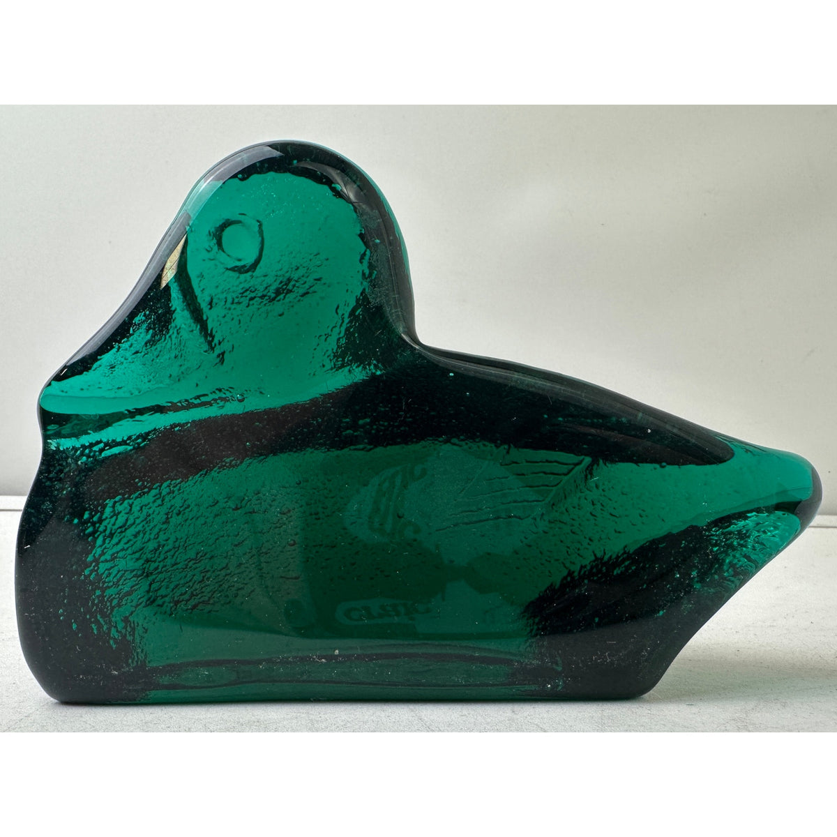 Vintage Blenko Emerald Green Textured Glass Duck Pair of Bookends