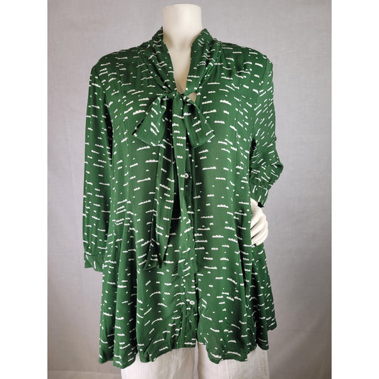 Anthropologie Maeve Green & White 3/4 Sleeve Tunic Top Women's Sz L