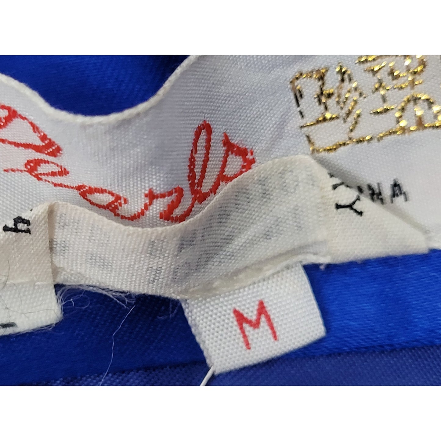 Vintage Pearls Brand Gold Dragon Embroidered Blue Silk Robe w Belt Sz S/M