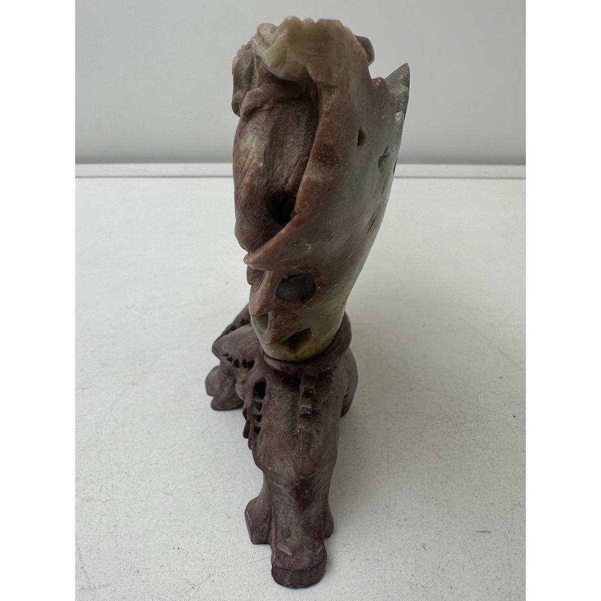 Vintage Chinese Hand-Carved Soapstone Foo Dog Incense Burner & Censer