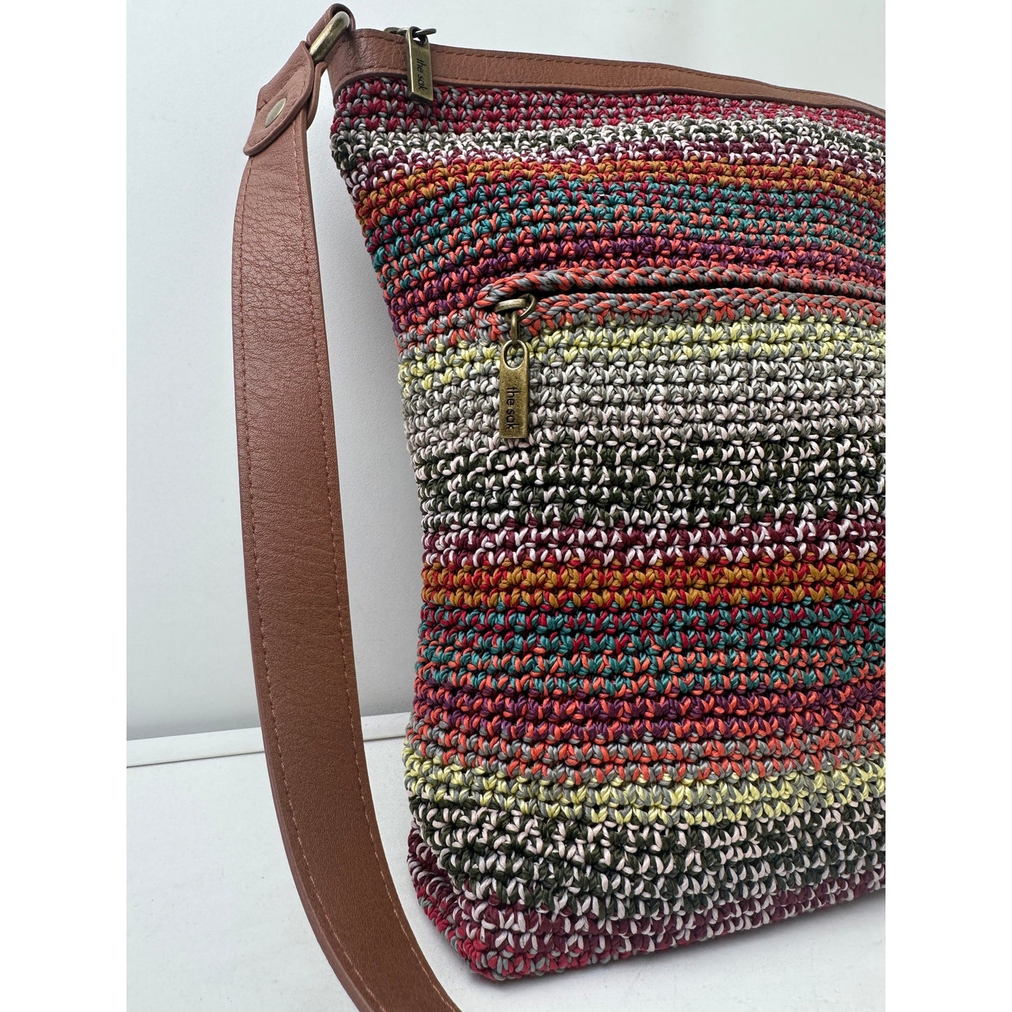 The Sak Lucia Multicolor Woven Striped Crochet Crossbody Bag