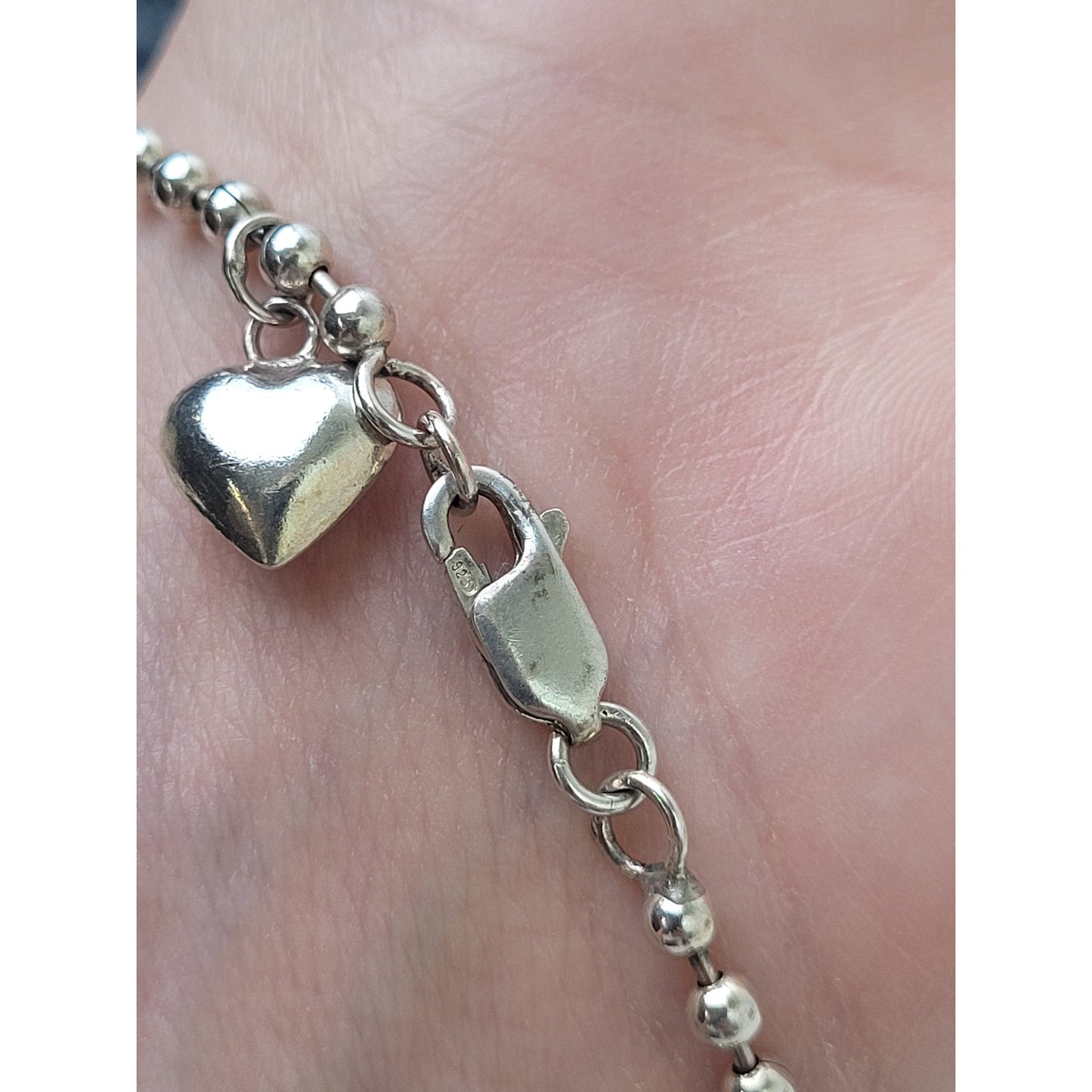 VTG Sterling Silver Puffy Heart Charm Bracelet | 7 3/8" Long | 11.7 Grams