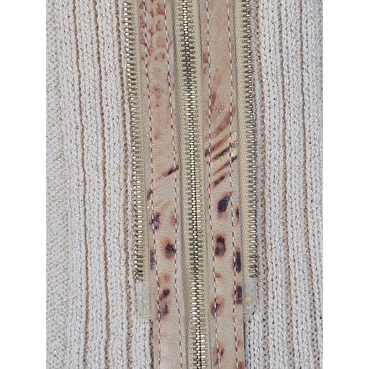 St. John Sport Full-Zip Cardigan Sweater Animal Print Trim Gold Hardware Sz S