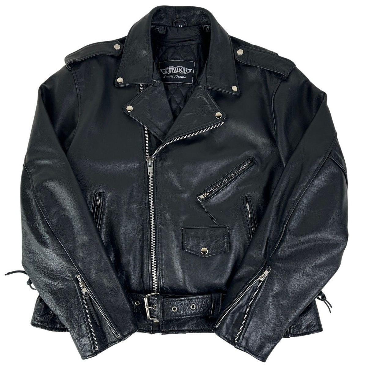 UNIK Leather Apparels Black Biker Jacket Men's Sz 52 (3XL)