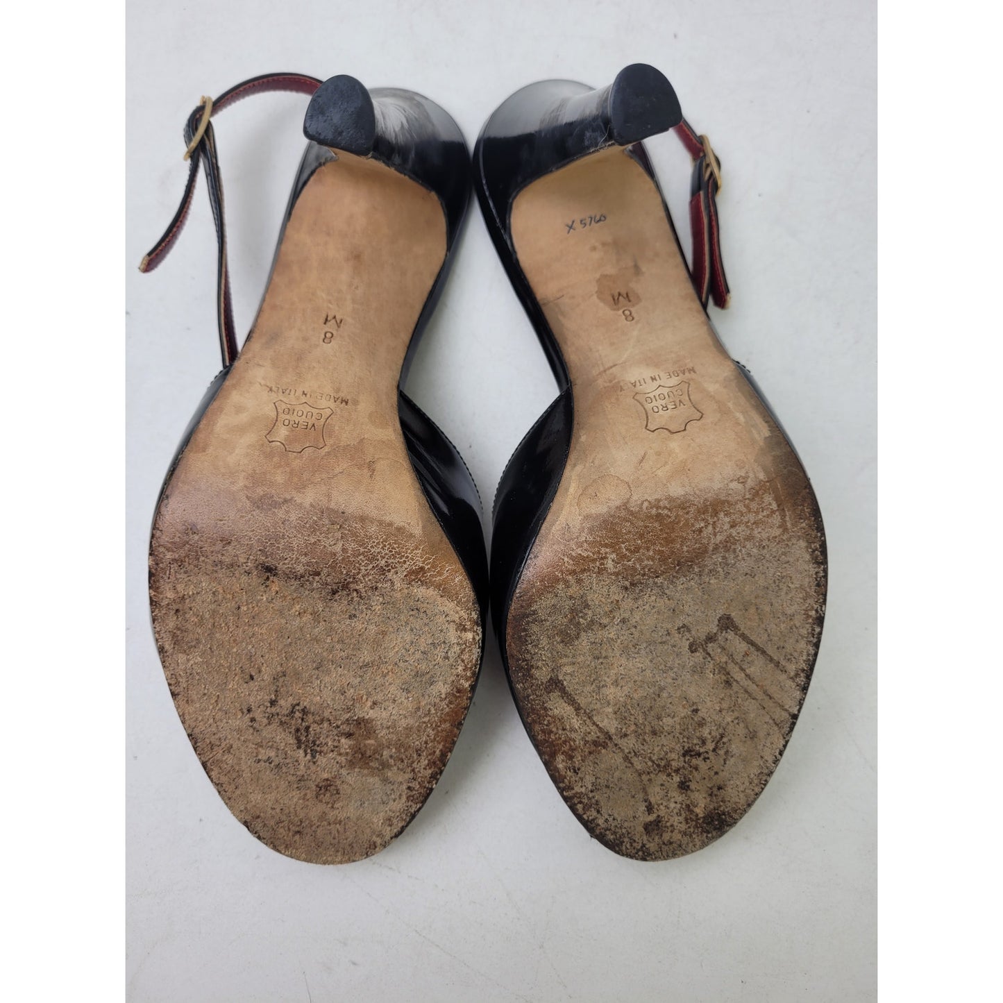 Vintage Yves Saint Laurent Black Patent Leather Peep-Toe Slingback Heels Sz 8