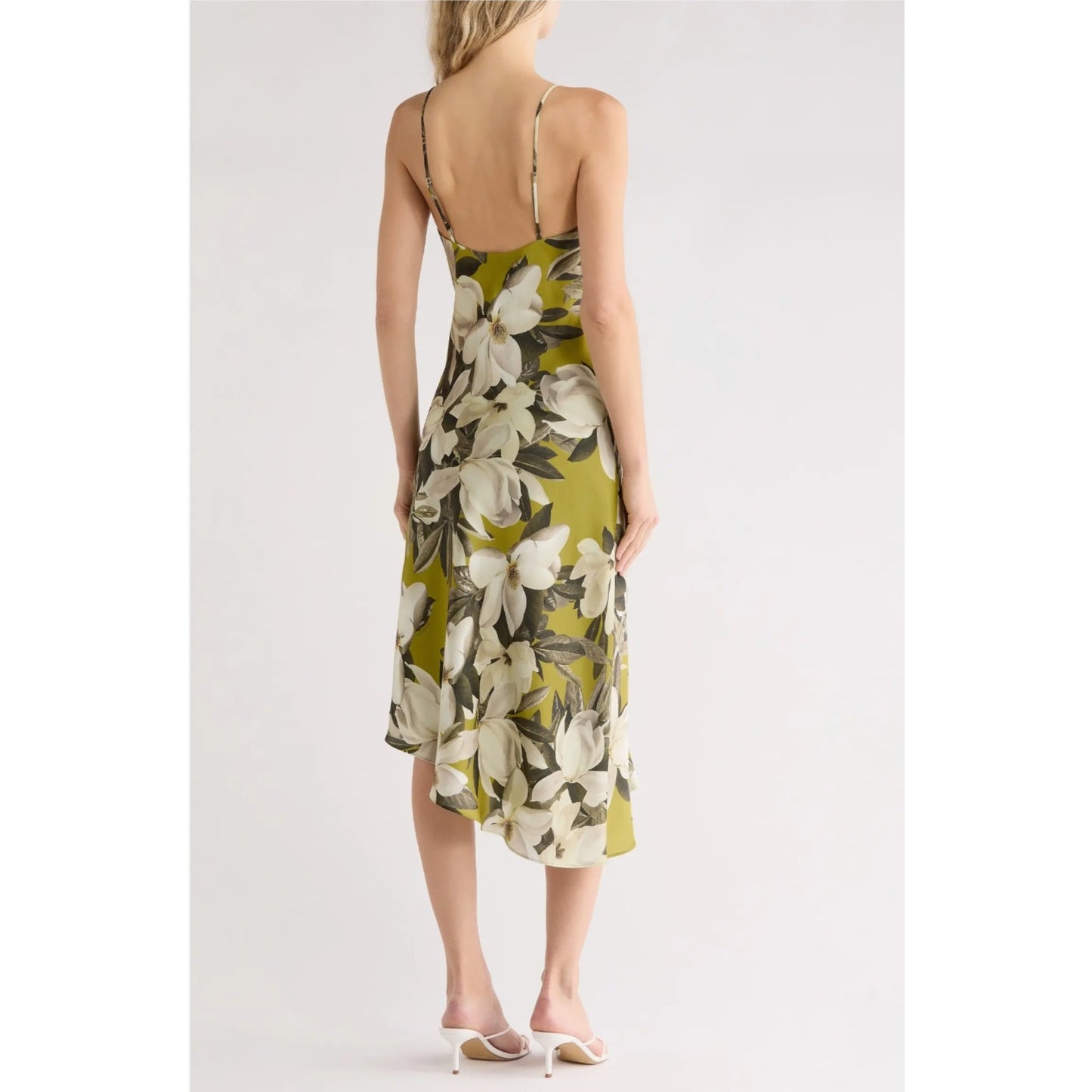 AllSaints Alexia Floral Asymmetrical Slip Dress Magnolia Flower Print Sz 2 NWT