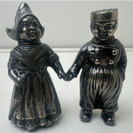 VTG MW Carr Holland Ware Dutch Boy & Girl Plated Salt & Pepper Shakers