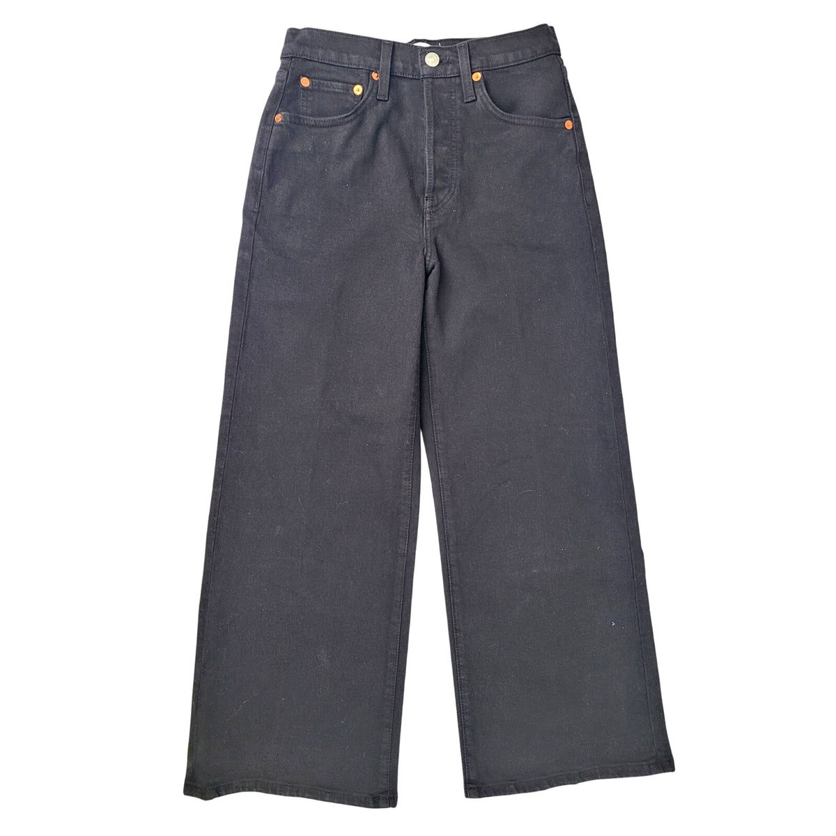 RE/DONE Black High Rise Wide Leg Cropped Jeans Women's Sz 25 NWT