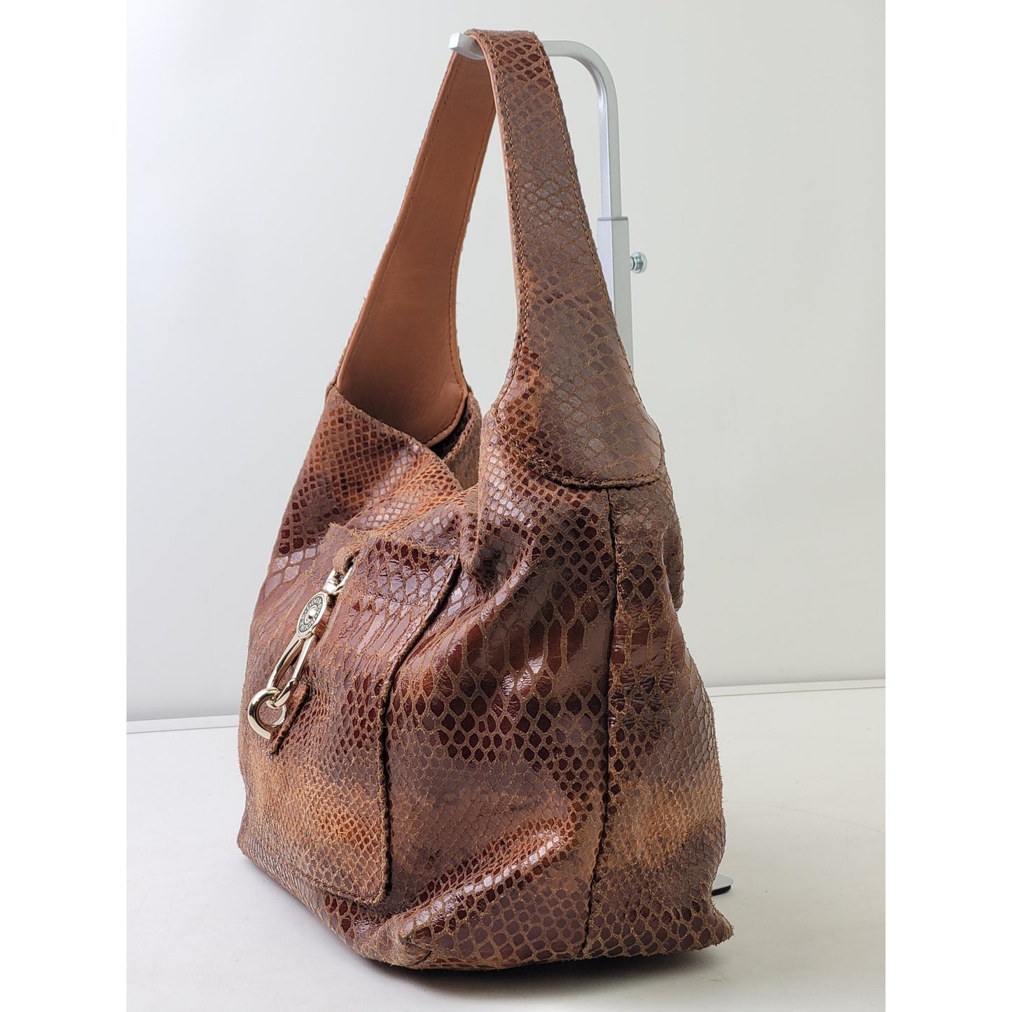 Dooney & Bourke Annalisa Lock Hobo Bag Brown Snake-print Leather EUC