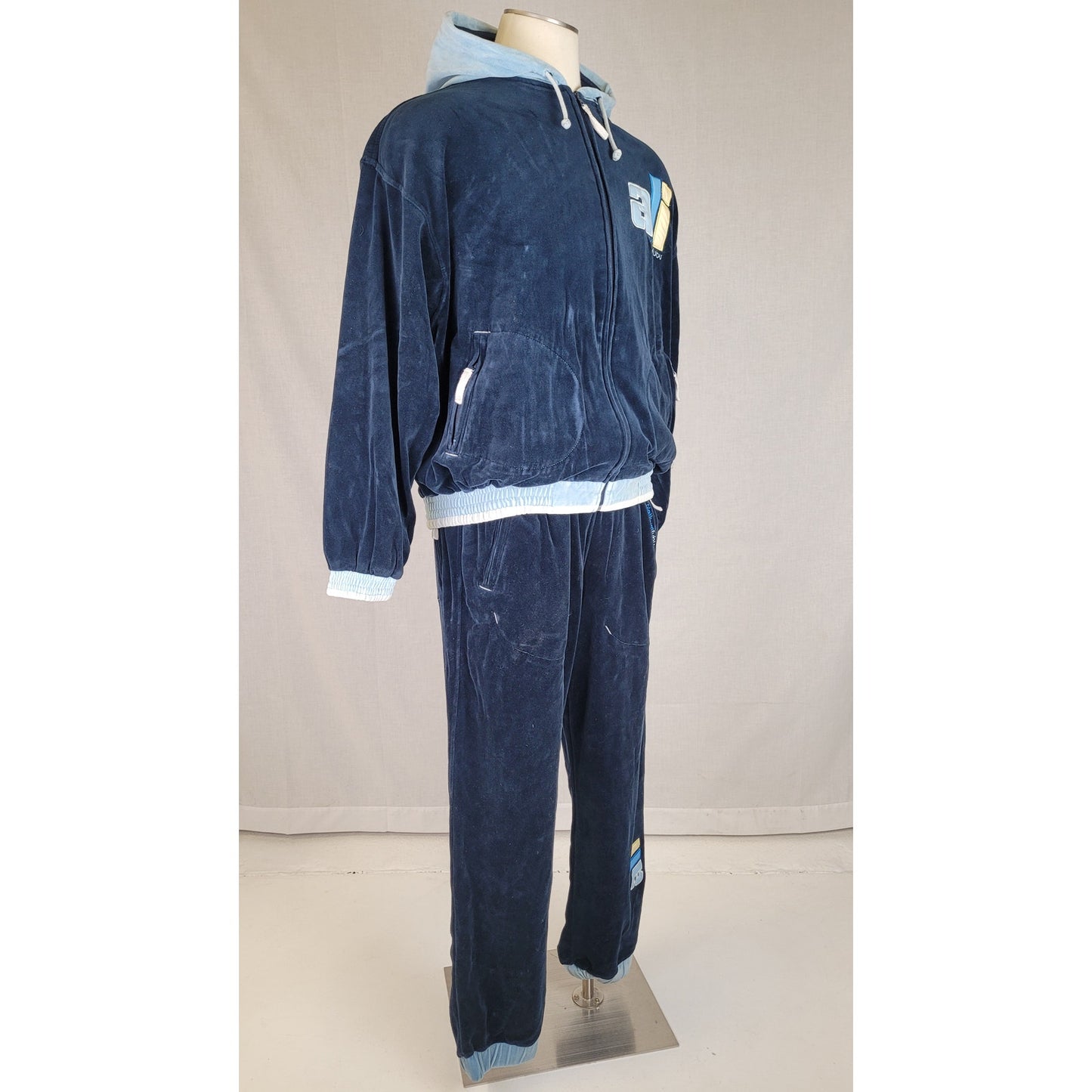 Vintage Platinum Fubu Muhammad Ali Tracksuit Set Navy Blue Velour Men's Sz L