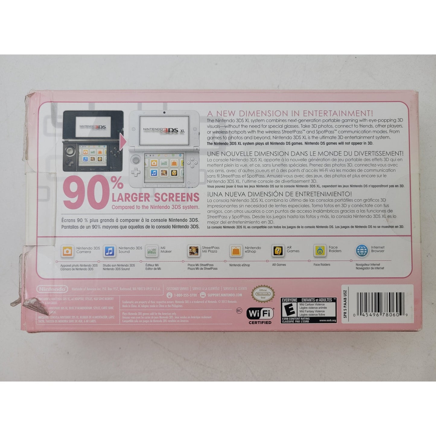 Nintendo 3DS XL LL Pink in Box | Factory Reset | Comes with Game & Charger