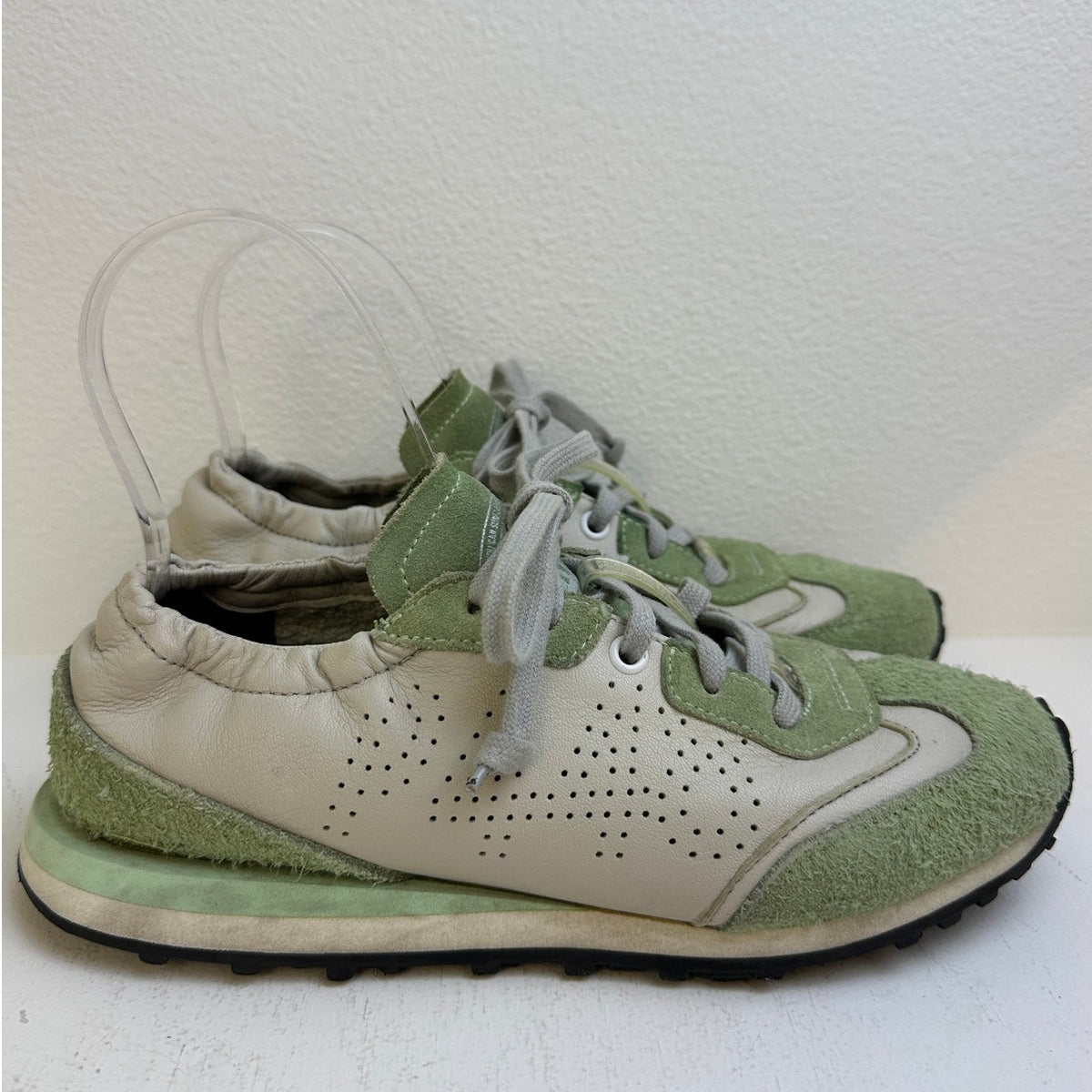 P448 John Sage Green & Cream Suede Leather Low-Top Sneakers Women's Size 38