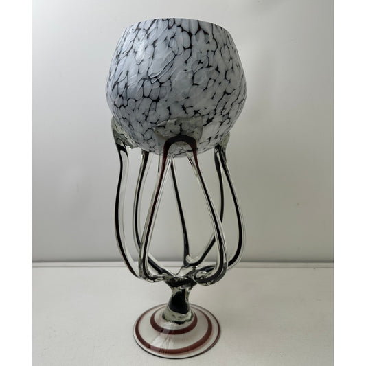 Vintage Jozefina Krosno Handblown Glass Jellyfish / Octopus Pedestal Bowl Vase