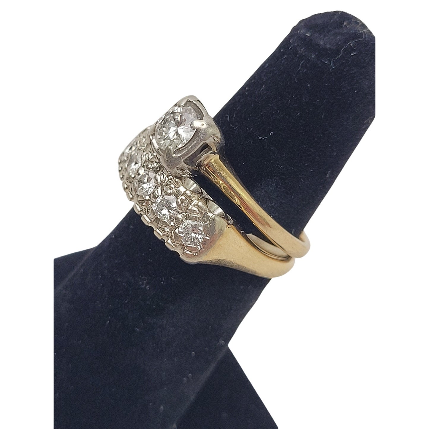 Vintage 14K Yellow & White Gold 5mm Round Diamond Engagement & Wedding Ring Set