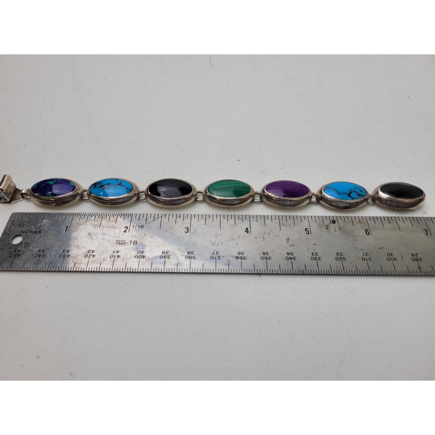 Vintage CII Mexican Sterling Silver Multi-Stone Inlay Bracelet & Earring Set