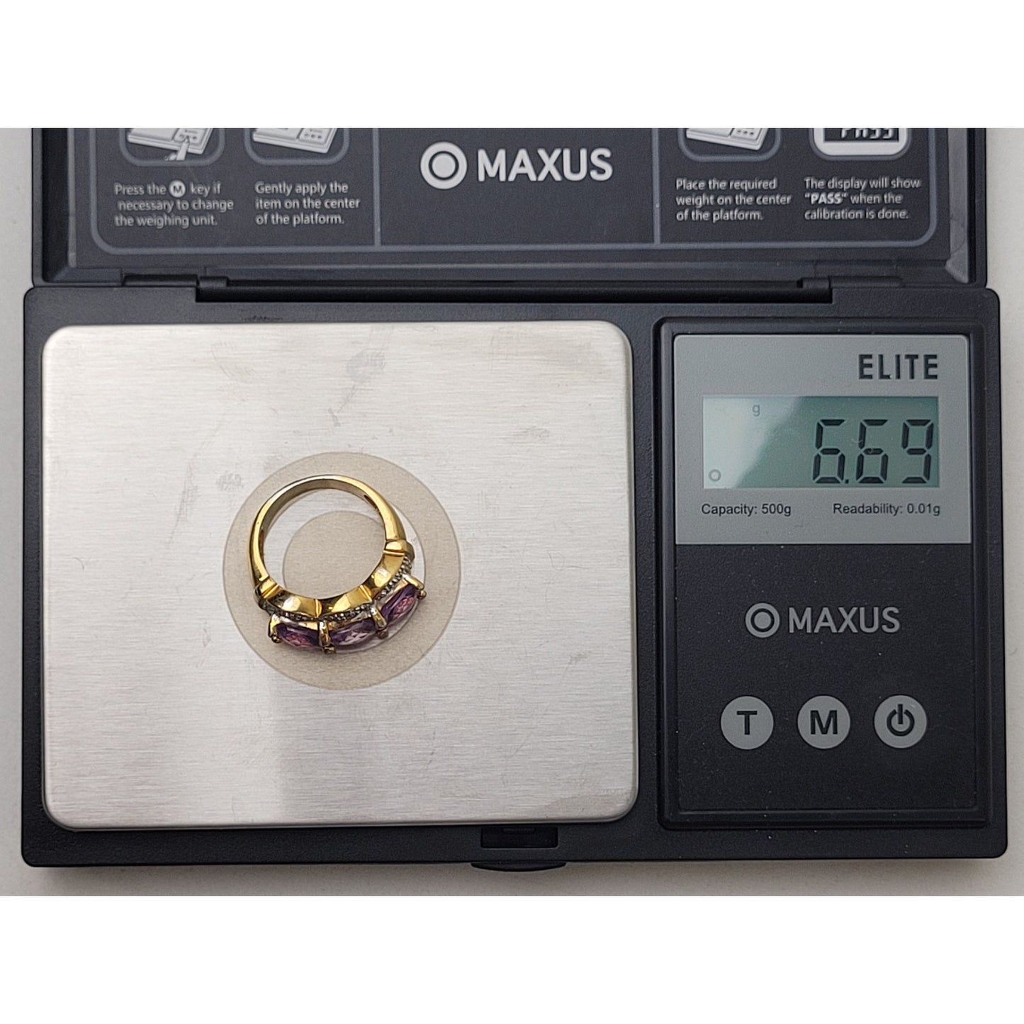 925 Sterling Silver 3-Stone Amethyst Cocktail Statement Ring Sz 4.75