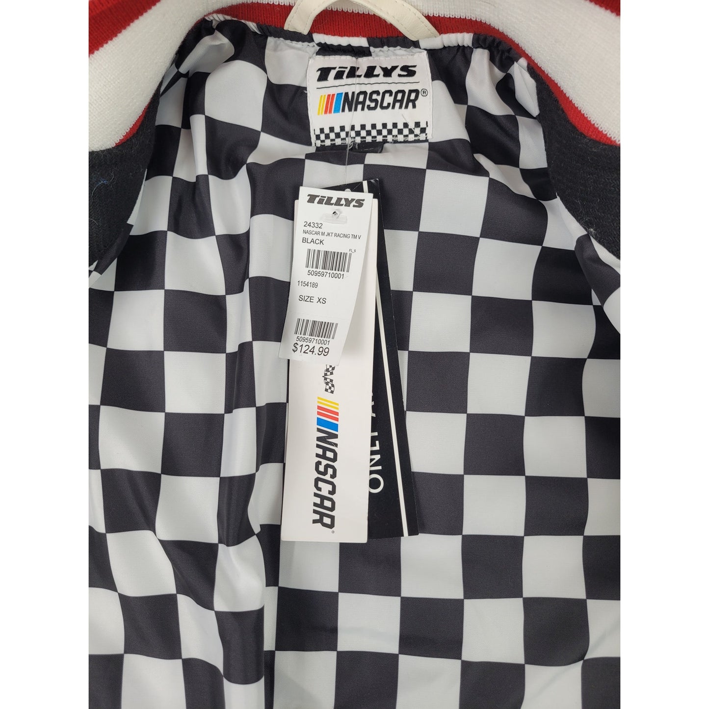 Tillys NASCAR Racing Since '48 Varsity Jacket Black & White Faux Leather Sz XS