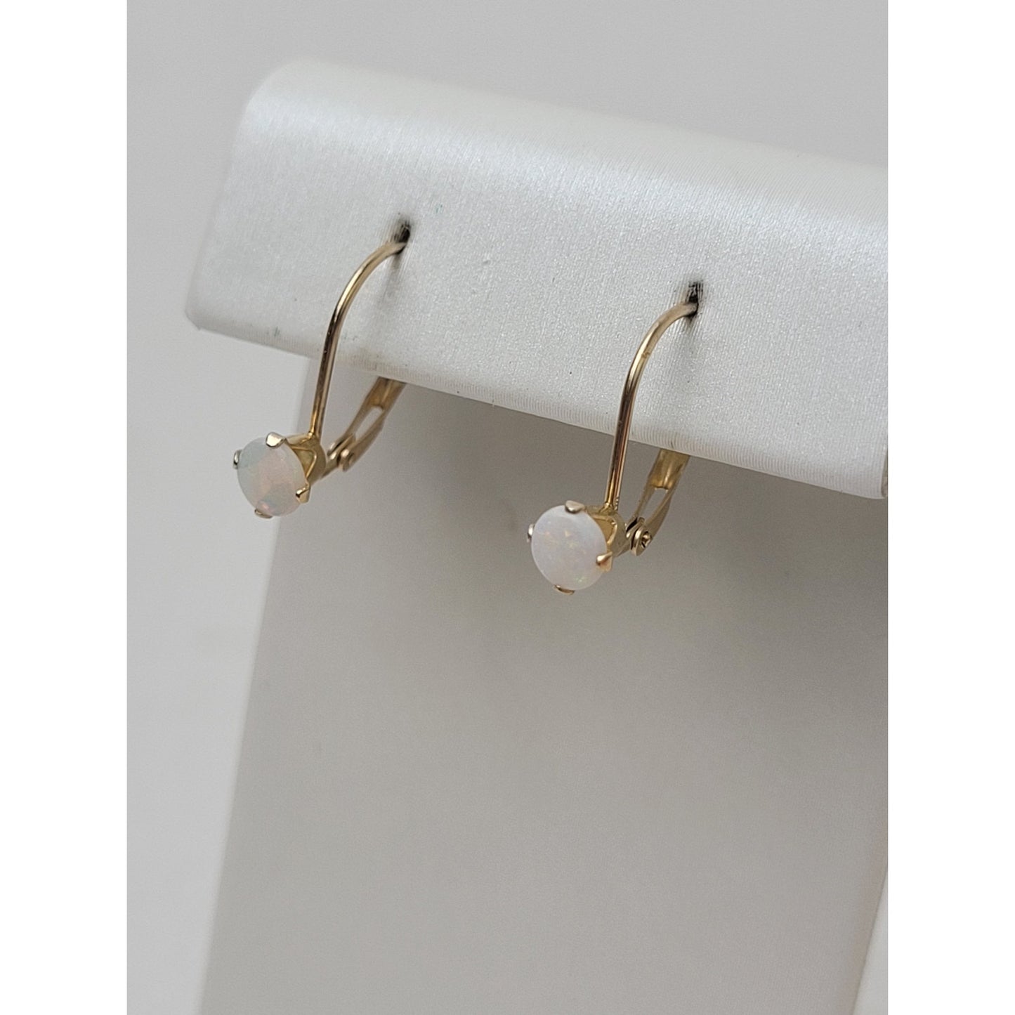VTG 14K Yellow Gold Opal Dangle Drop Earrings in Box | 15mm Drop