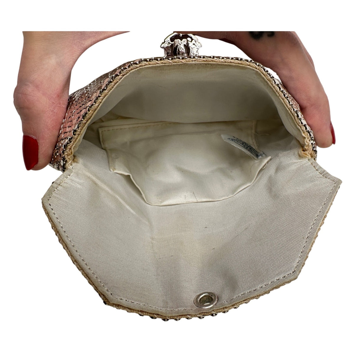 Vintage Whiting & Davis Silver Mesh Envelope Clutch W/ Art Deco Rhinestone Clasp
