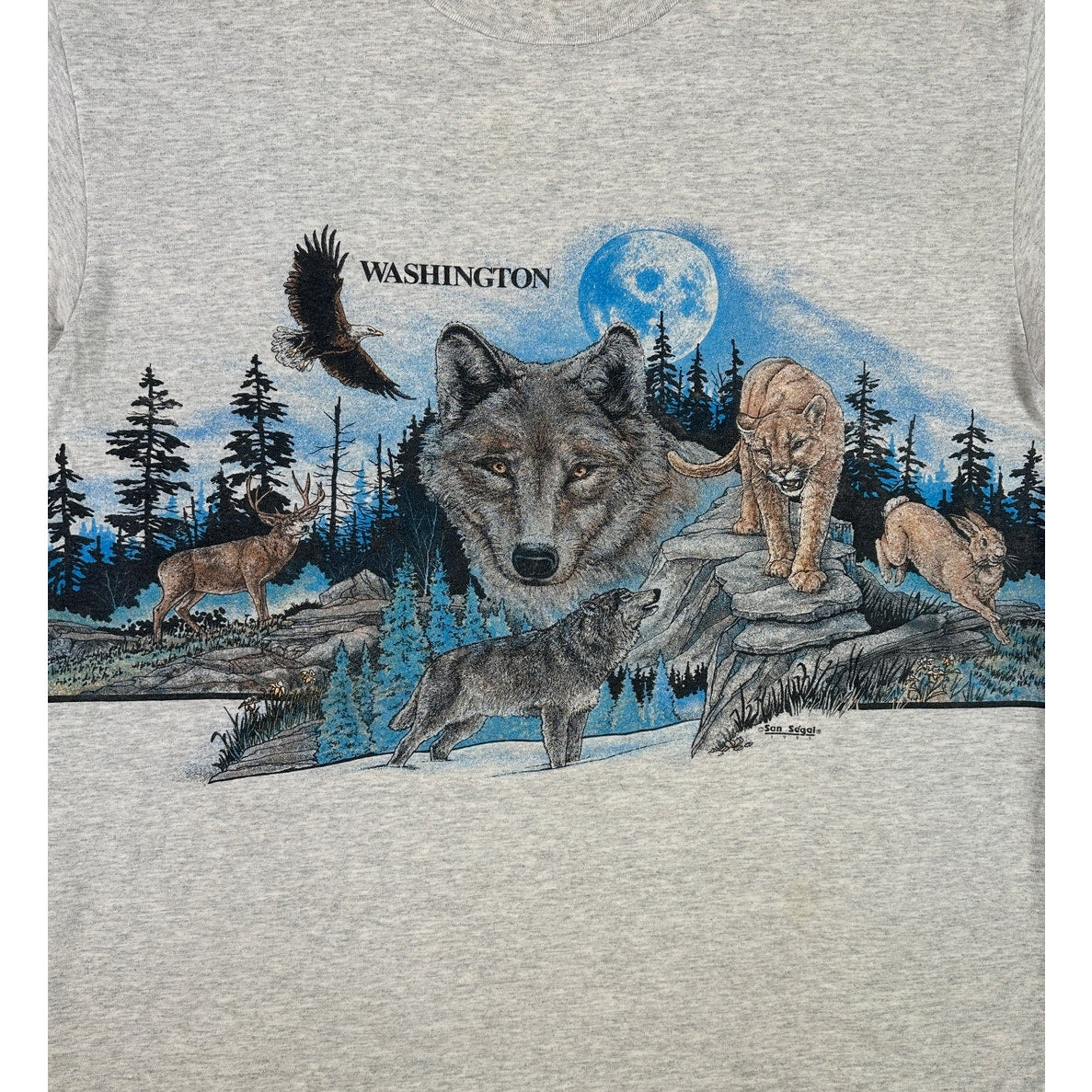 Vintage Washington Wolf Animals Nature All Over Graphic Print Men's Sz XL