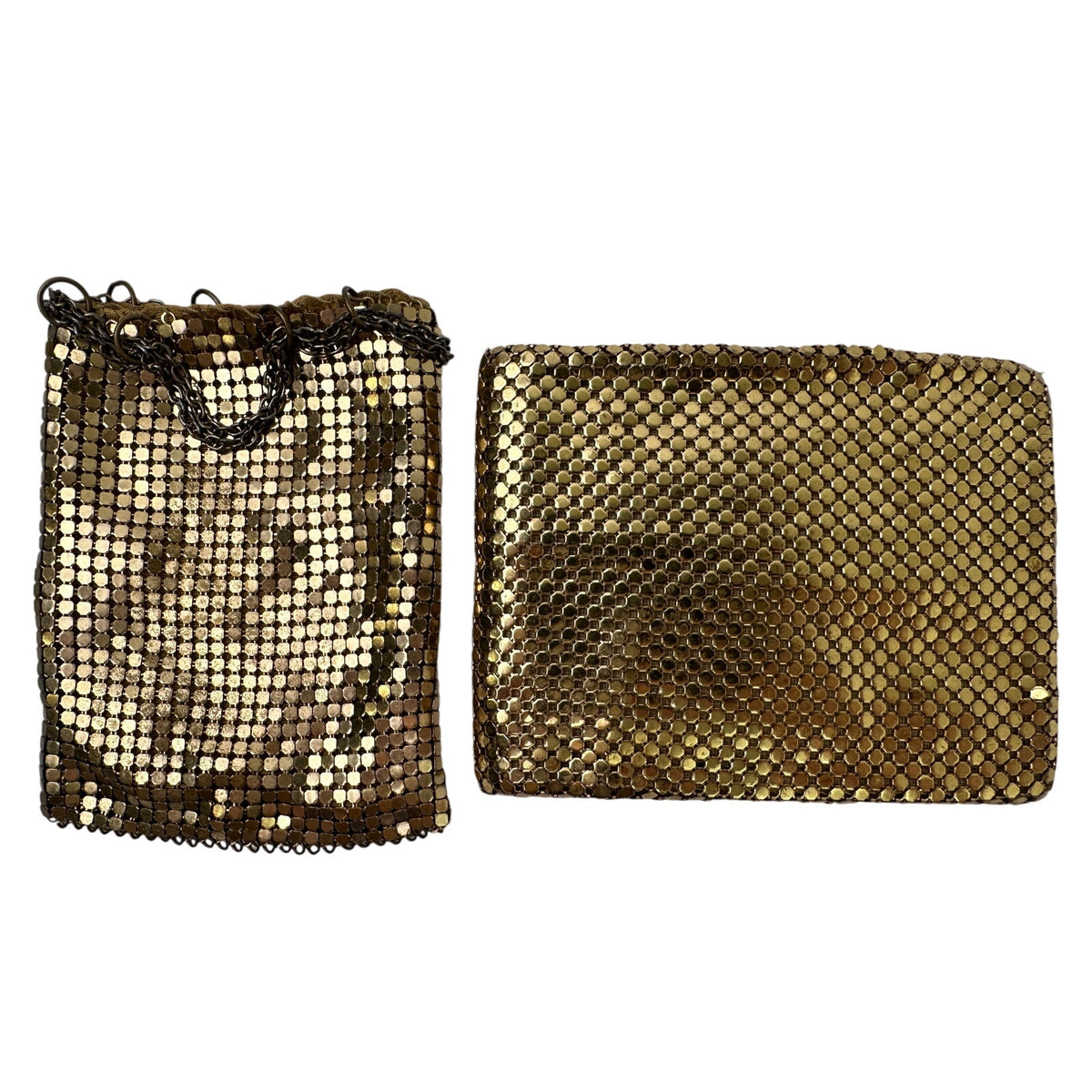 Vintage Whiting & Davis Gold Metal Mesh Pouch and Bi-Fold Wallet Set