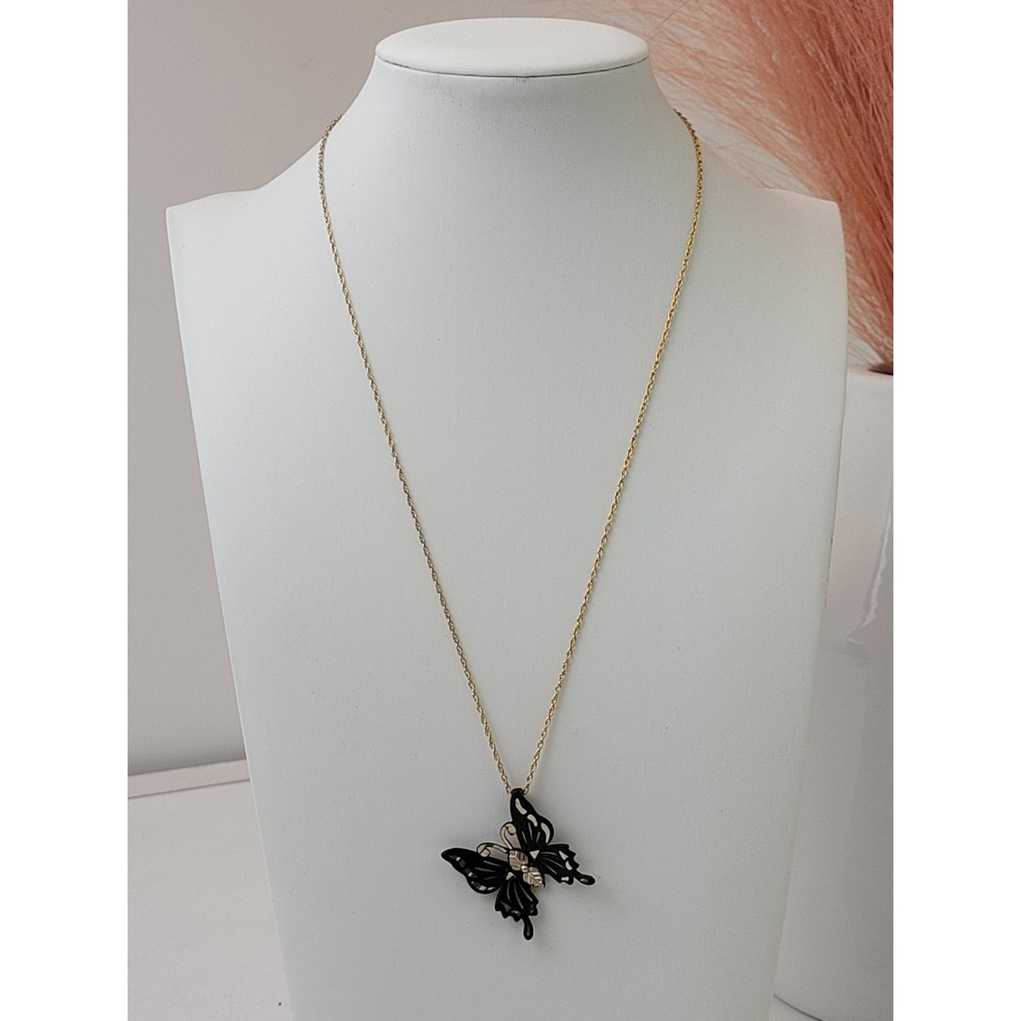 Black Hills Gold Powder Coated Butterfly Pendent on 14K GF Chain